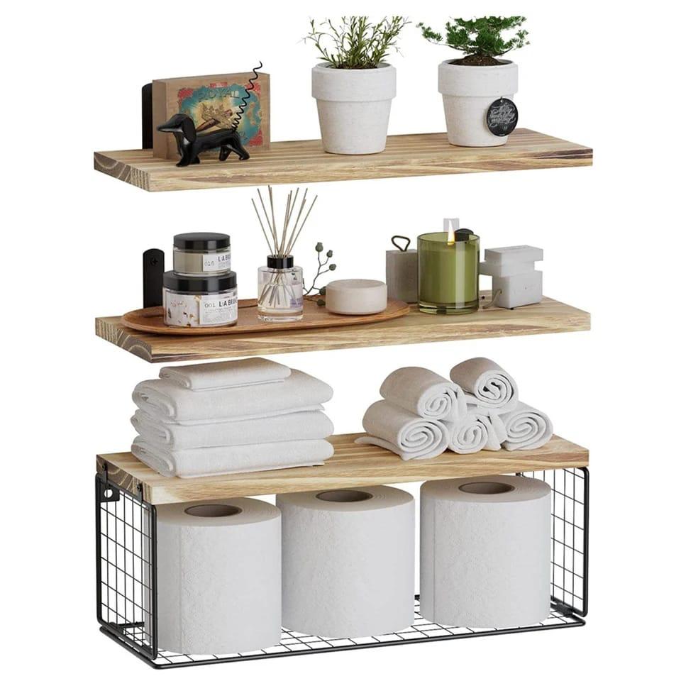 Grey Wood Bathroom Floating Shelves