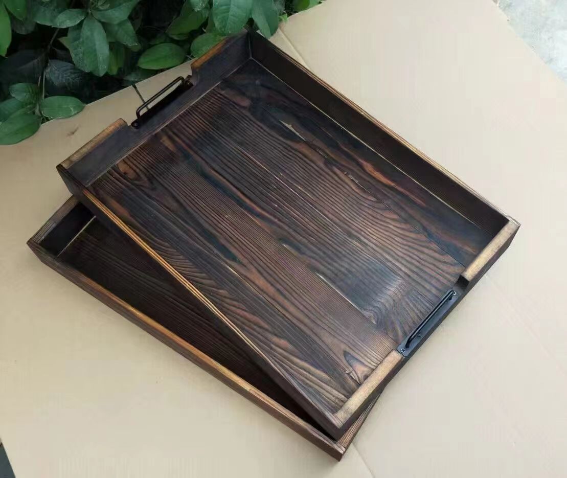 Serving tray with metal handle