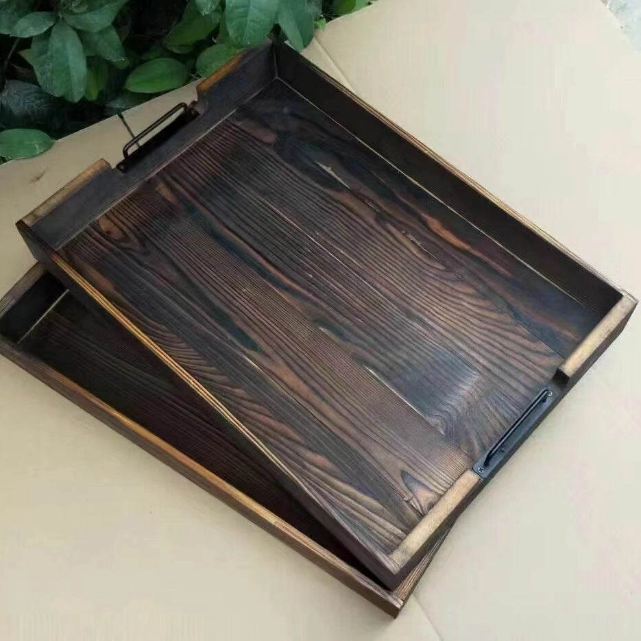 Firewood Serving Tray with Metal Handle