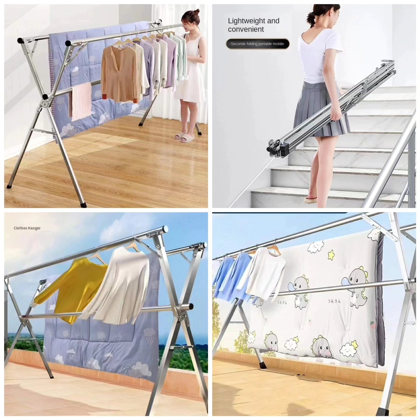 Stainless Steel Foldable Indoor/Balcony Clothes Hanger Rack