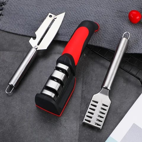 Set of 3 knife , sharpener & scale remover