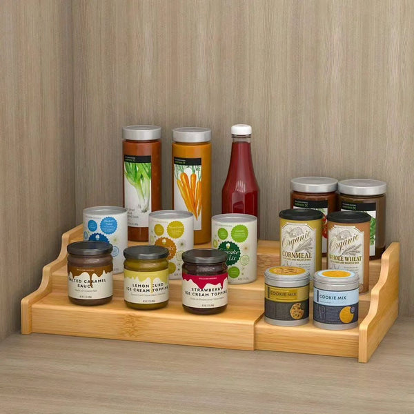 3-Tier Expandable Bamboo Spice and Cosmetic Storage Rack