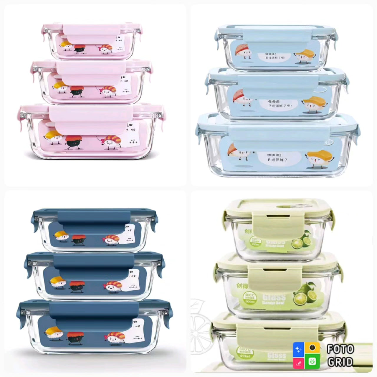 3pcs Set Food Grade Glass Lunch Box