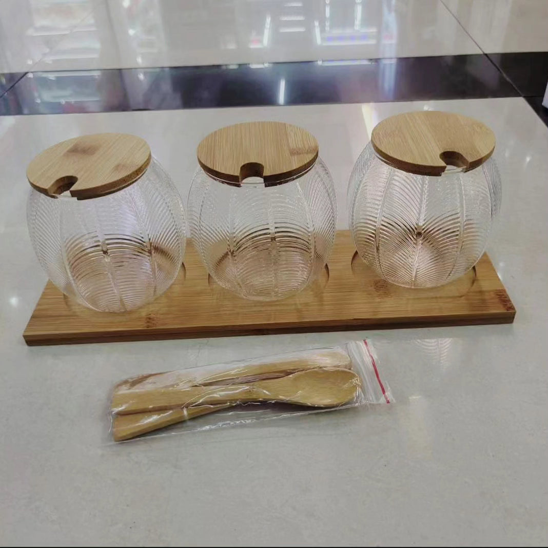 3 Piece Glass Canister Set with Spoons