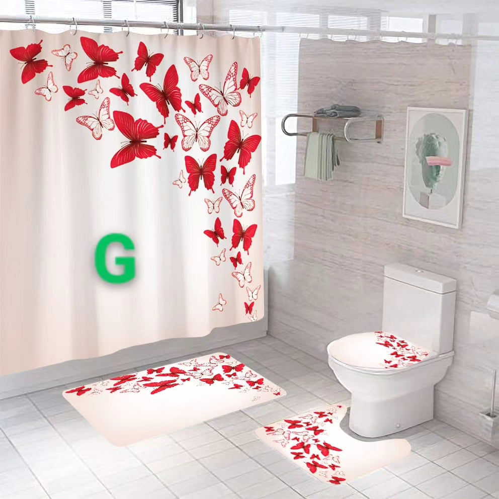 4pc shower curtain plus mats set