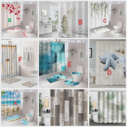 4pc shower curtain plus mats set