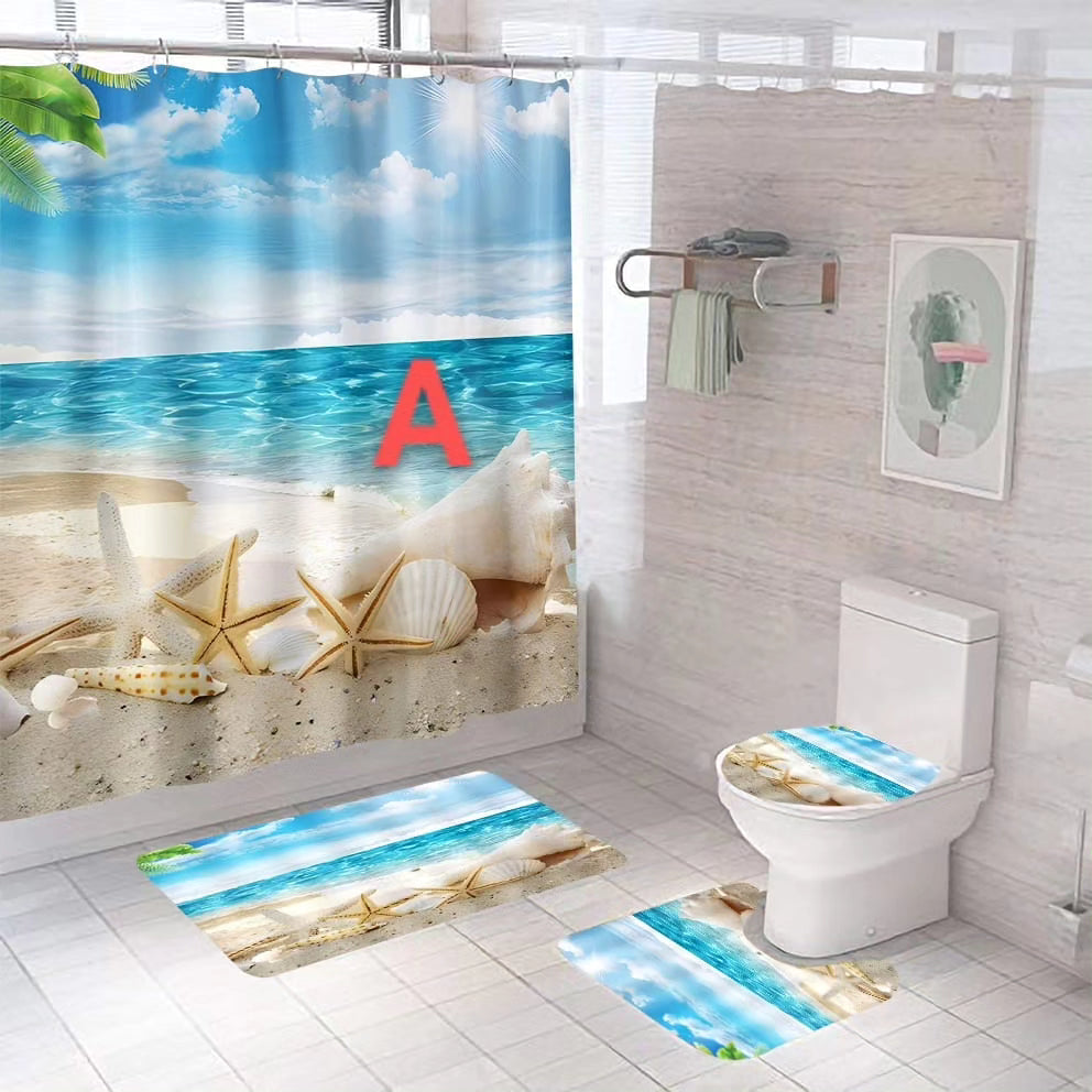 4pc shower curtain plus mats set