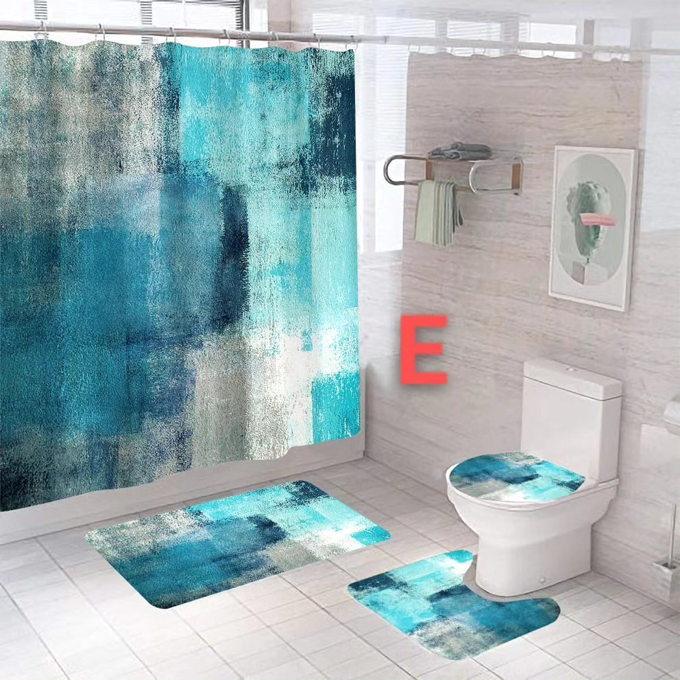 4pc shower curtain plus mats set