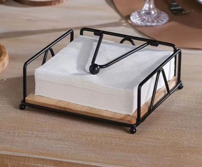 Metallic Serviette Holder with Bamboo Base