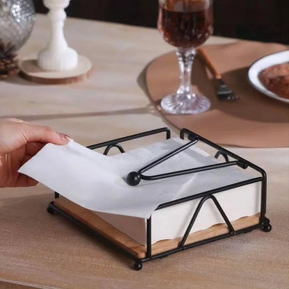 Metallic Serviette Holder with Bamboo Base