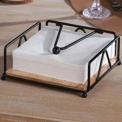 Metallic Serviette Holder with Bamboo Base