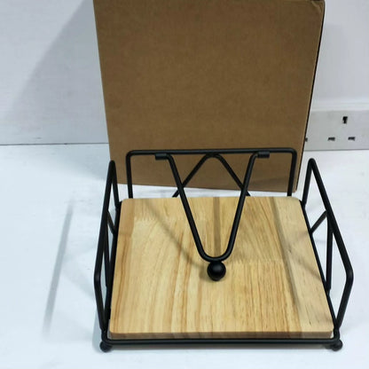 Metallic Serviette Holder with Bamboo Base