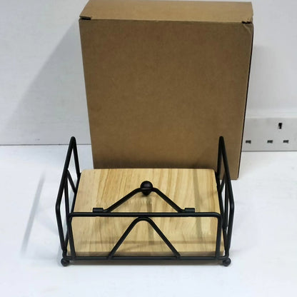 Metallic Serviette Holder with Bamboo Base