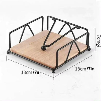 Metallic Serviette Holder with Bamboo Base