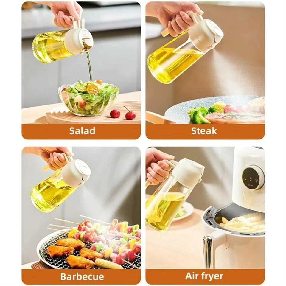 600ml Dual Purpose Kitchen Oil Dispenser with a Jet Oil Sprayer