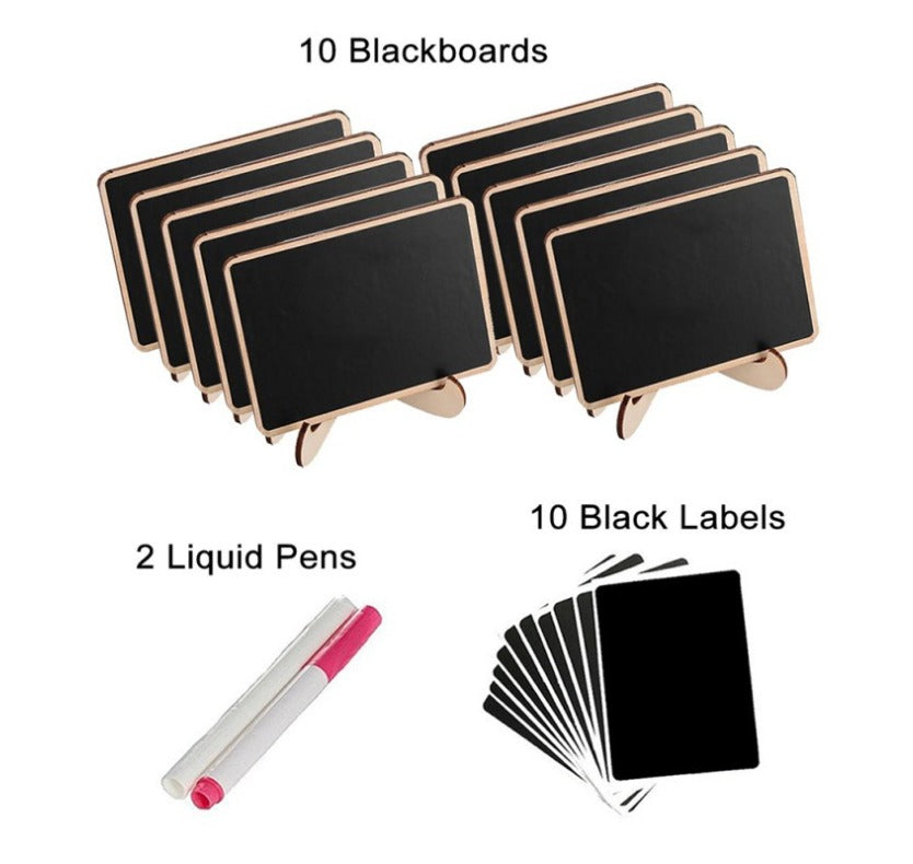 Mini wooden blackboard set of 10 plus 1 pen