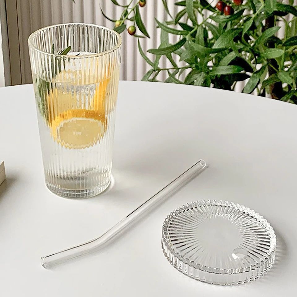 Glass Cup with Lid and Straw