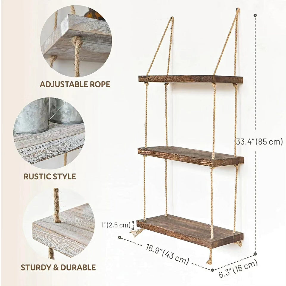 3 Tier Wood Floating Shelf