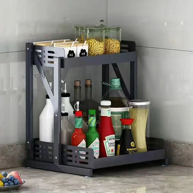 2 Tier Multifunctional Foldable Kitchen Spice Rack