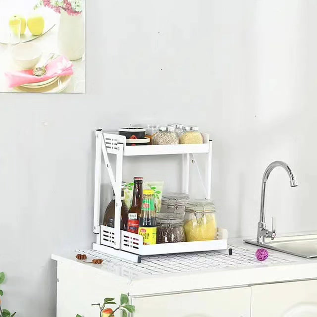 2 Tier Multifunctional Foldable Kitchen Spice Rack