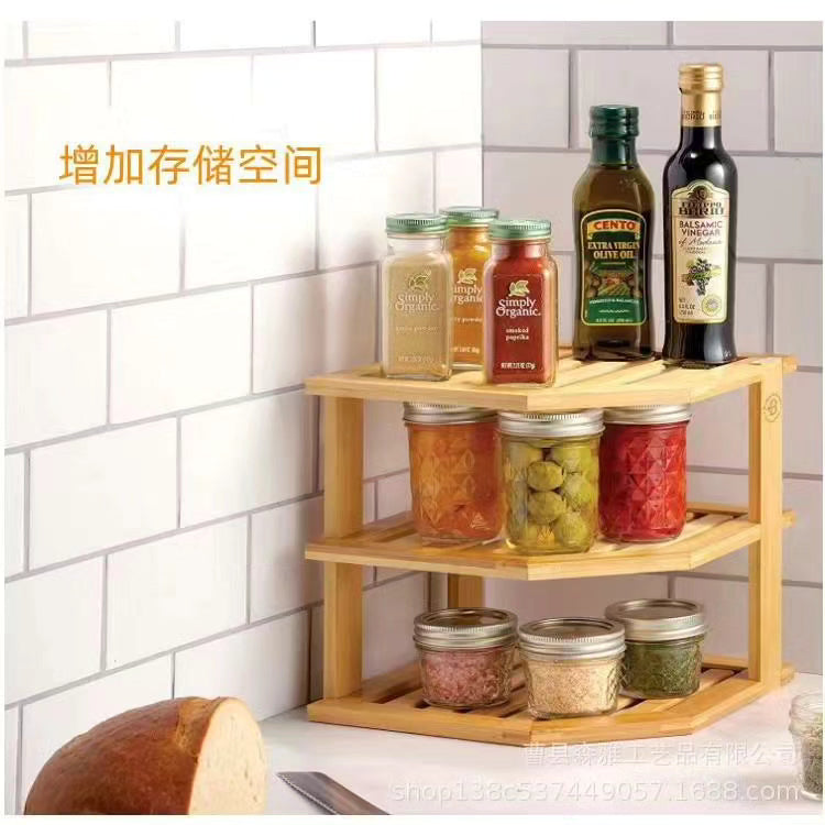 3 Tier Corner Bamboo  Storage Spice Rack