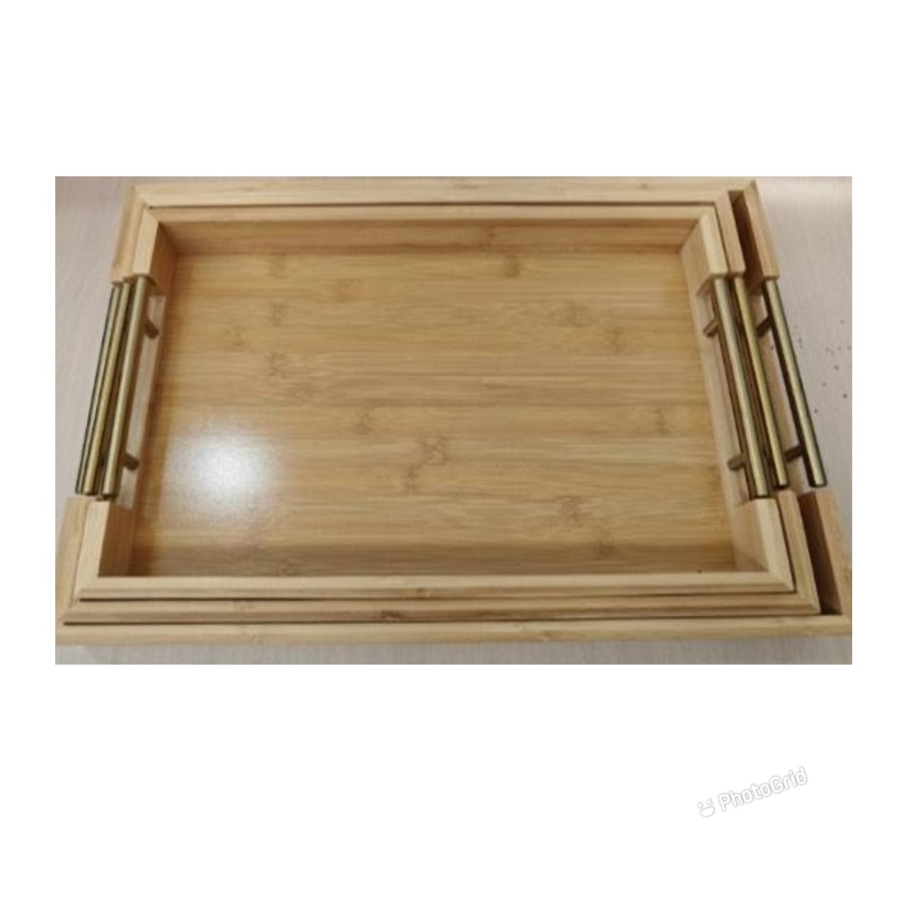 3Pc bamboo wooden trays with gold handle BlackNov