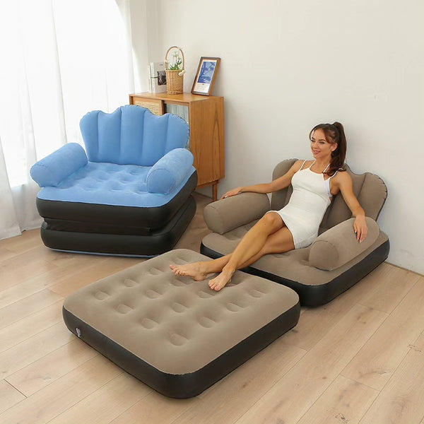 5 in 1 Inflatable Sofa Bed with L-shaped Armrest