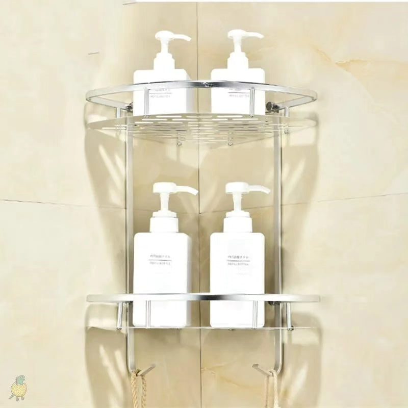 Two layer stainless corner bathroom organizer