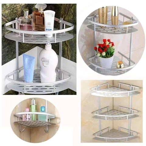 Two layer stainless corner bathroom organizer