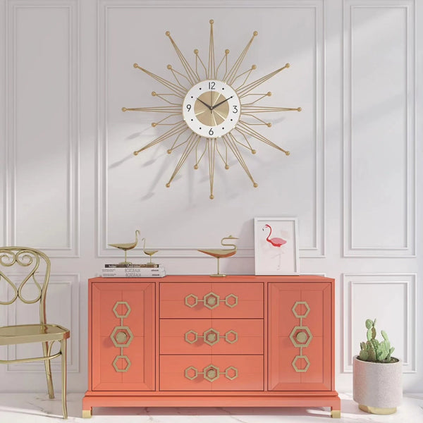 Golden Sunburst Metallic Wall Art Clock