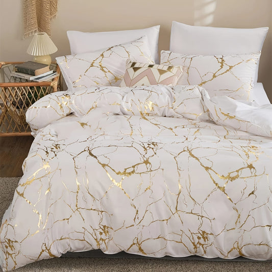3pcs White Marble Printed Quilt Cover