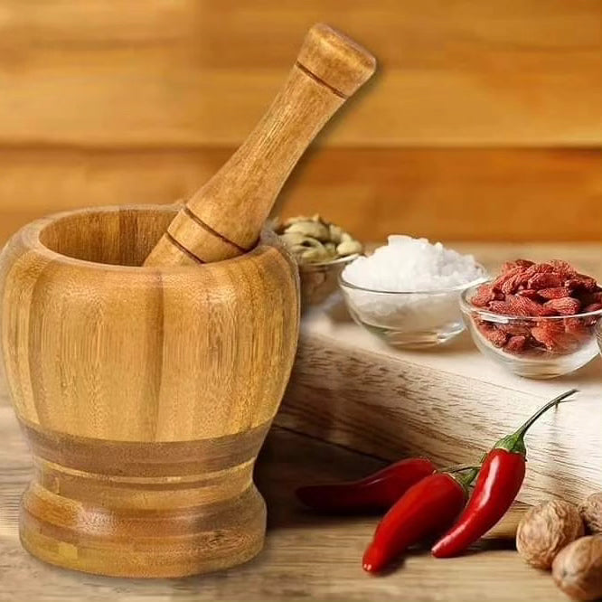 Eco friendly bamboo mortar and pestle