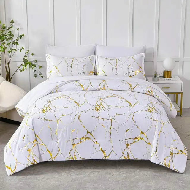 3pcs White Marble Printed Quilt Cover