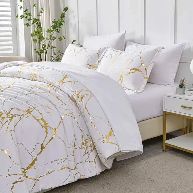 3pcs White Marble Printed Quilt Cover