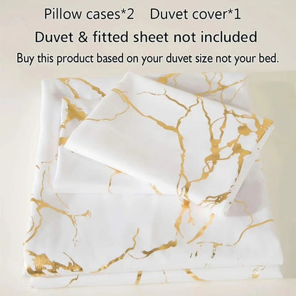 3pcs White Marble Printed Quilt Cover