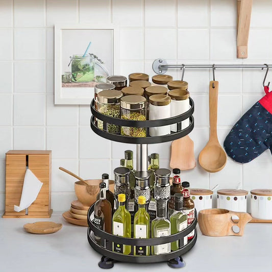 360° Rotating Metallic Kitchen Bathroom Storage Rack