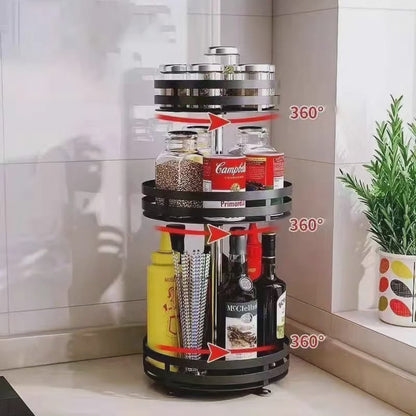 360° Rotating Metallic Kitchen Bathroom Storage Rack