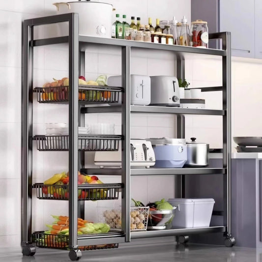 Strong Metallic Kitchen Rack with Movable & Lockable Wheels