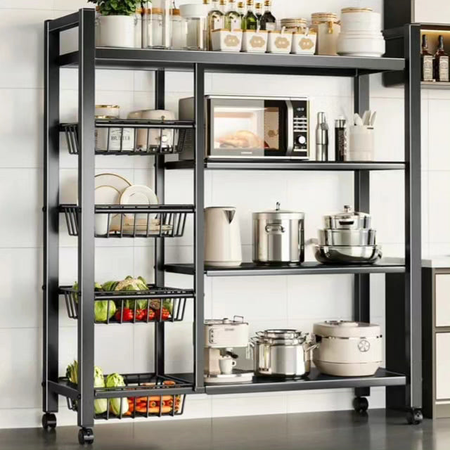 Strong Metallic Kitchen Rack with Movable & Lockable Wheels