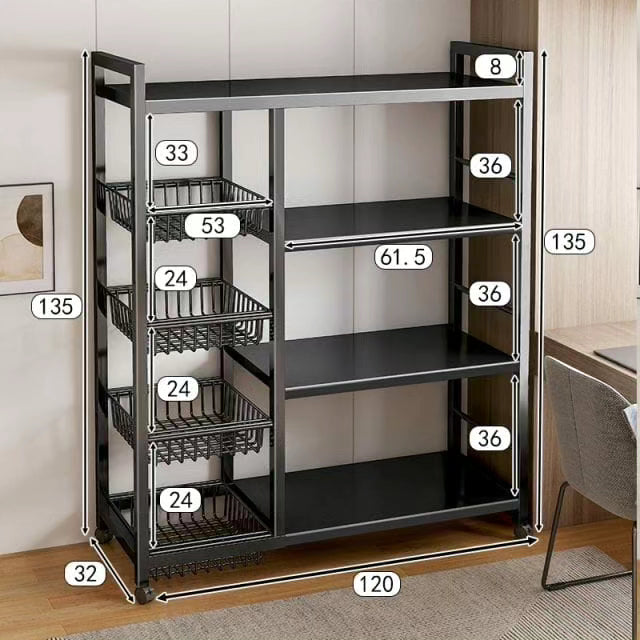 Strong Metallic Kitchen Rack with Movable & Lockable Wheels