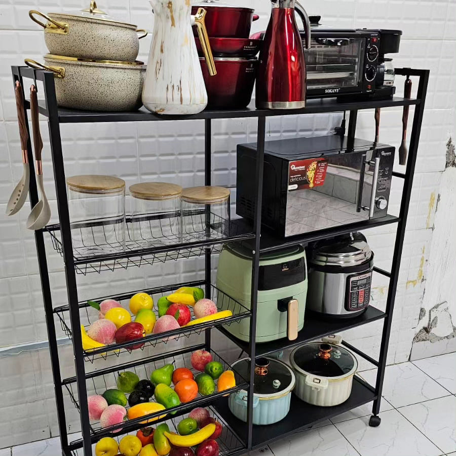 Strong Metallic Kitchen Rack with Movable & Lockable Wheels