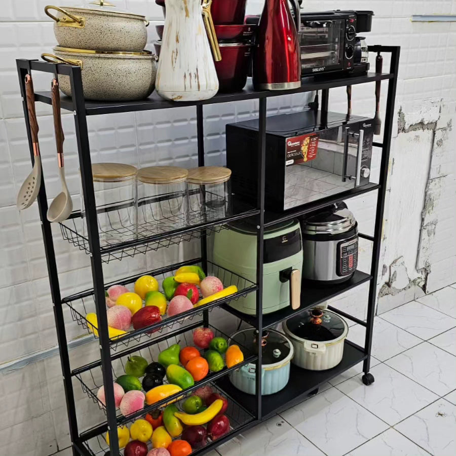 Strong Metallic Kitchen Rack with Movable & Lockable Wheels