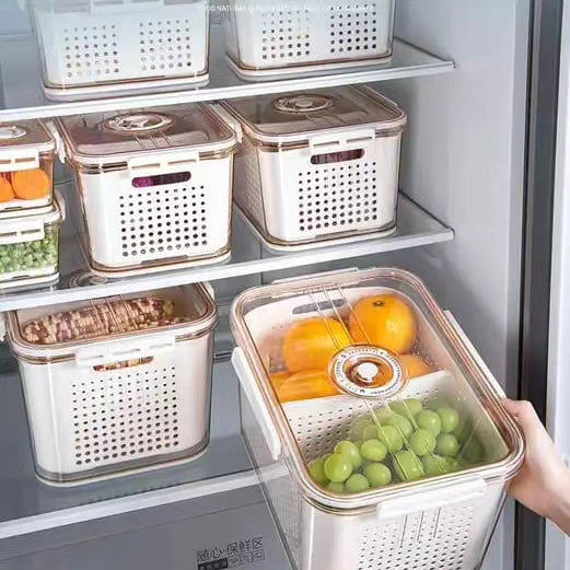 3pcs Airtight Fridge Storage Box with Drain Basket