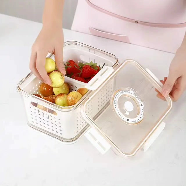 3pcs Airtight Fridge Storage Box with Drain Basket