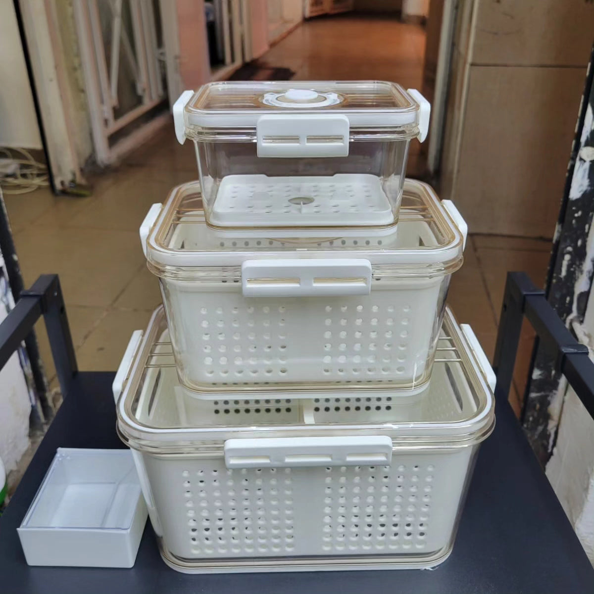 3pcs Airtight Fridge Storage Box with Drain Basket