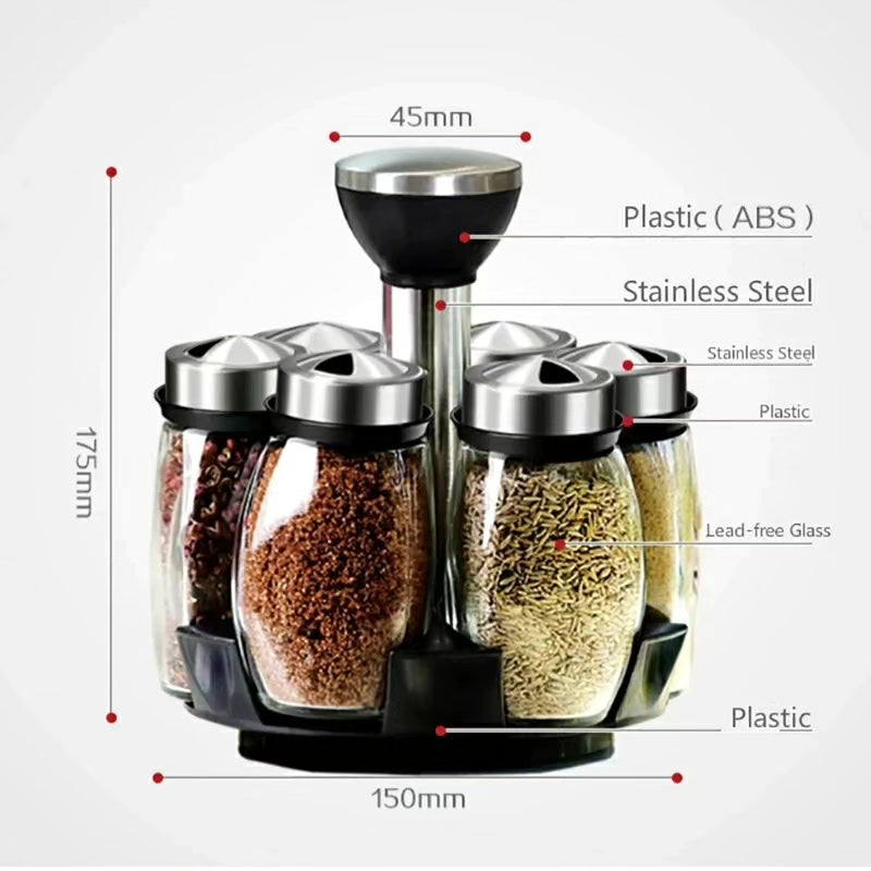 Rotating Seasoning Glass Jar Storage Set