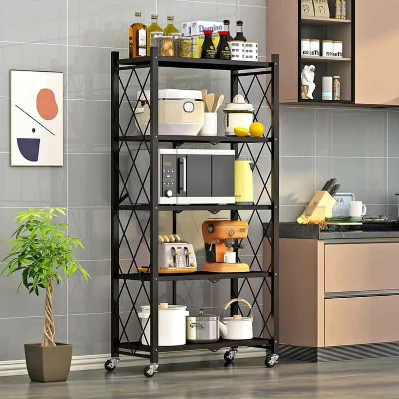 5 Tier Foldable Movable Metallic Storage Rack