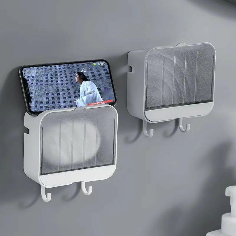 Wall Mounted Drain Soap Dish Holder with Case and Hooks