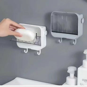 Wall Mounted Drain Soap Dish Holder with Case and Hooks