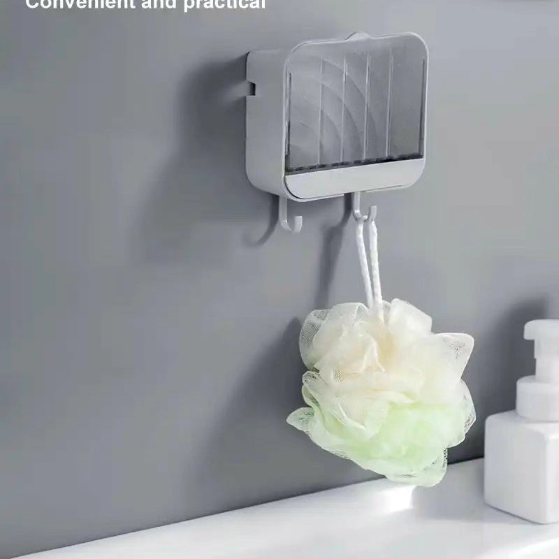 Wall Mounted Drain Soap Dish Holder with Case and Hooks